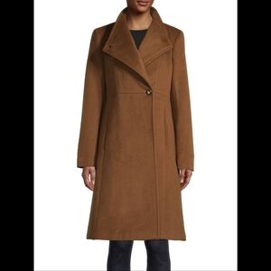 Asymmetric stand collar Calvin Klein wool blend coat, tobacco (brown), XL